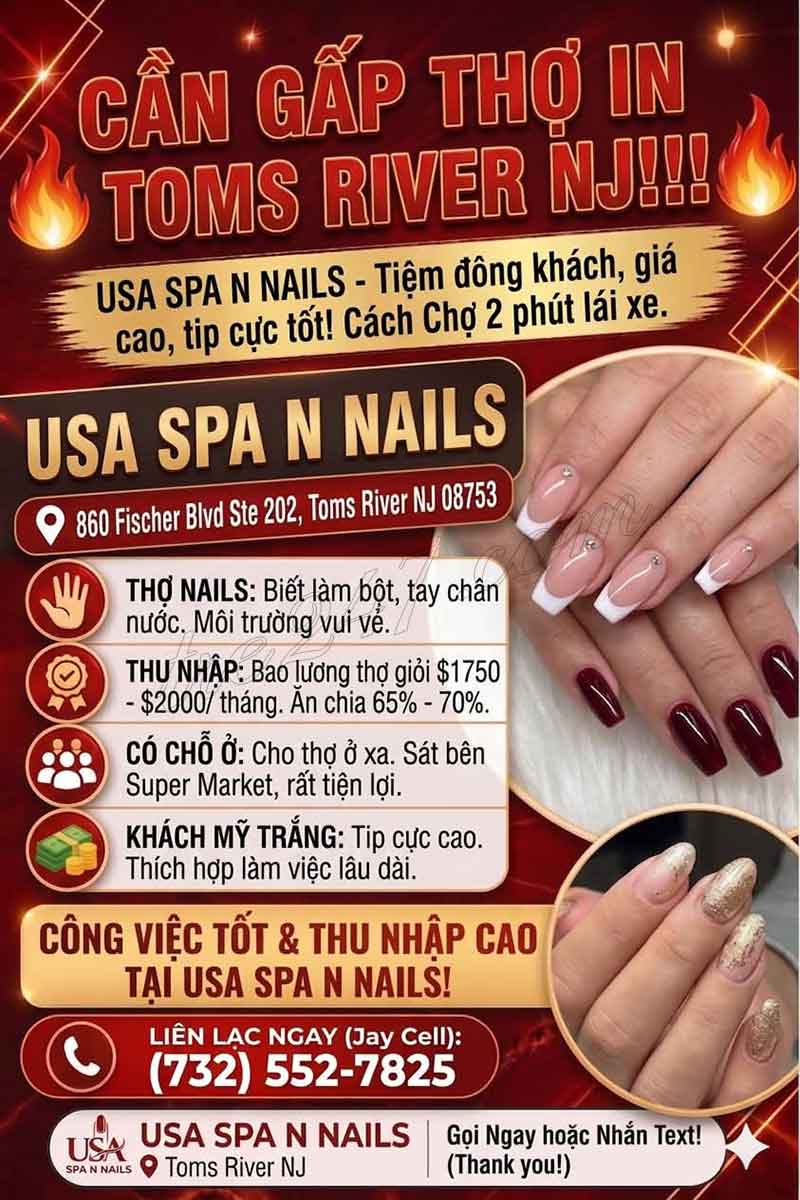 Tiệm Đông Khách Ở Toms River NJ Cần Gấp Thợ Nails