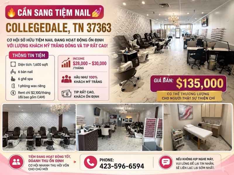 Cần bán gấp tiệm nail đang có lượng khách Ổn Định Ở TN