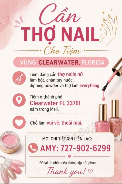 Cần Thợ Nails Làm Việc Tại Clearwater, Florida