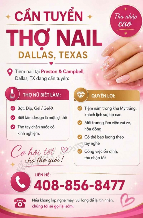 Cần Thợ Nails Làm Việc Tại Dallas, Texas