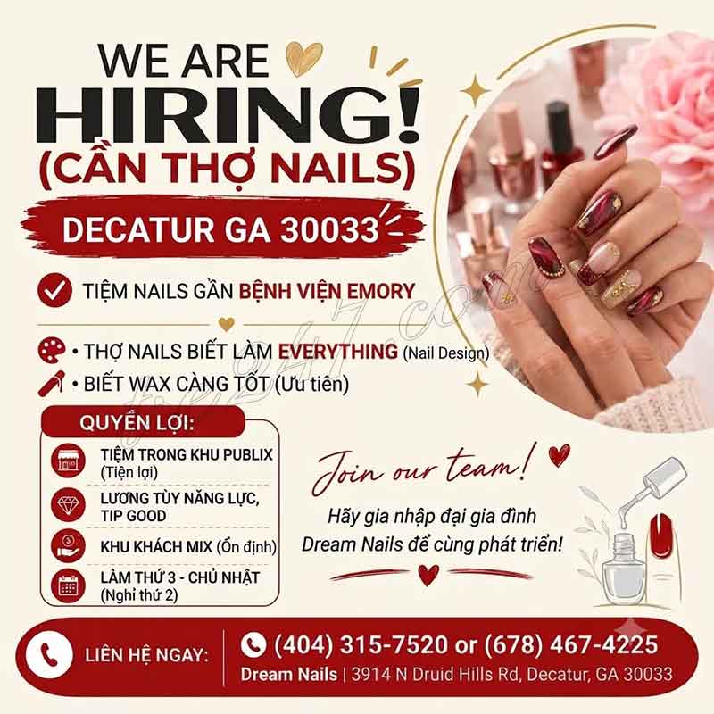 Cần Thợ Nails Làm Việc Tại Decatur, Georgia