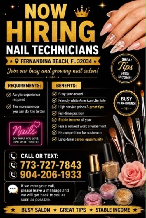 Cần Thợ Nails Làm Việc Tại Fernandina beach, Florida