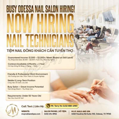 Cần Thợ Nails Làm Việc Tại Odessa, Texas