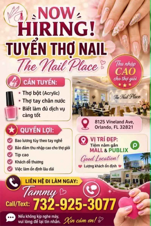 Cần Thợ Nails Làm Việc Tại Orlando, Florida