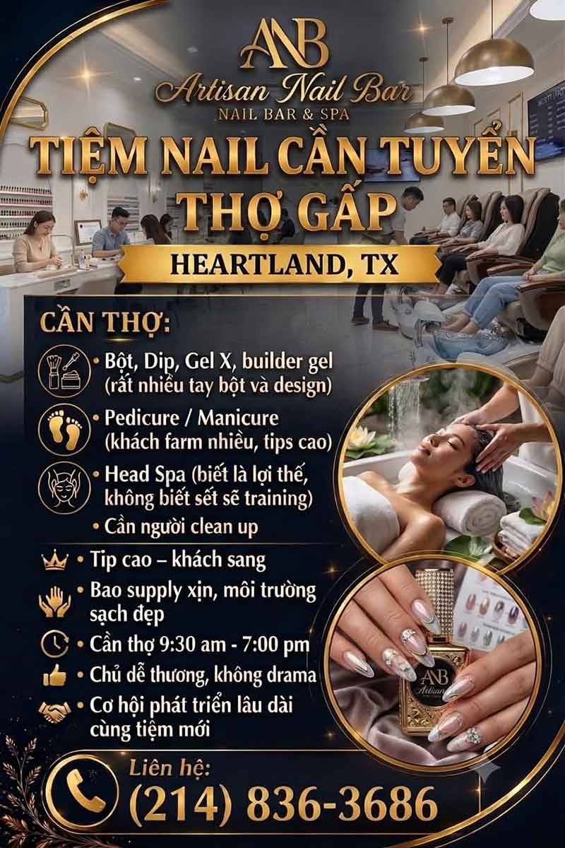 Cần Thợ Nails Làm Việc Tại Texas