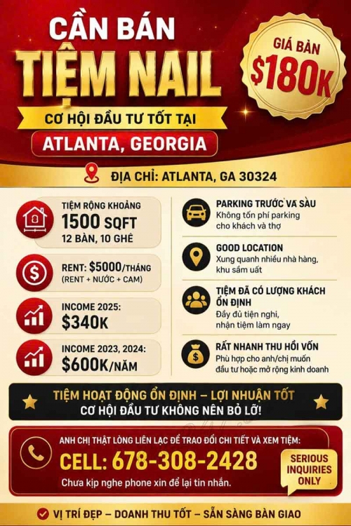 Cơ Hội Mua Tiệm Nail Tại Atlanta, Georgia