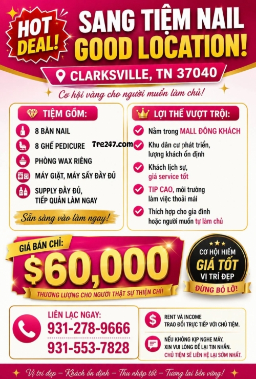 Cơ Hội Mua Tiệm Nail Tại Clarksville, Tennessee