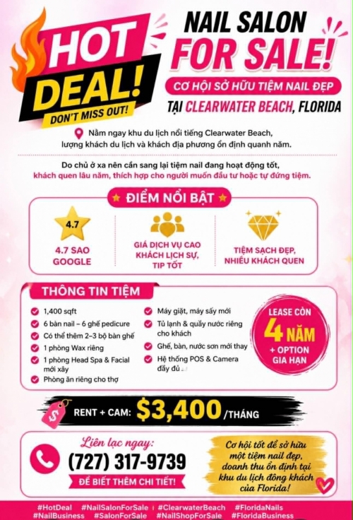 Cơ Hội Mua Tiệm Nail Tại Clearwater, Florida