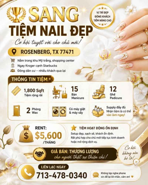 Cơ Hội Mua Tiệm Nail Tại Rosenberg, Texas