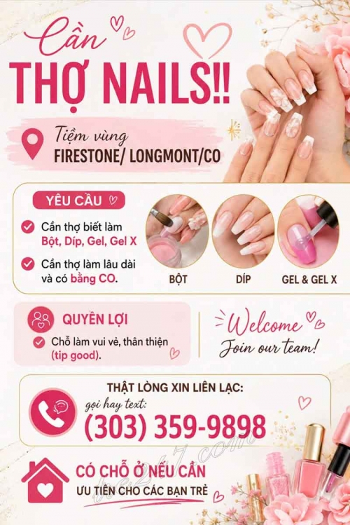 Cơ Hội Việc Làm Nail Tại Longmont, Colorado – Gel