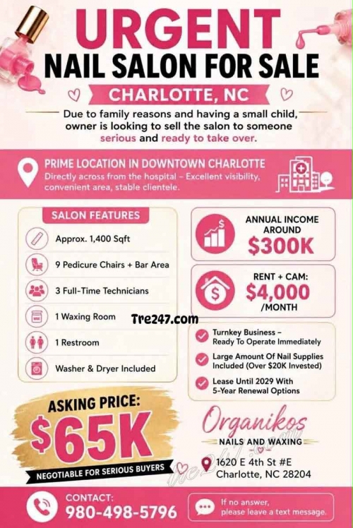 Sang Lại Tiệm Nail Khu Charlotte, North Carolina