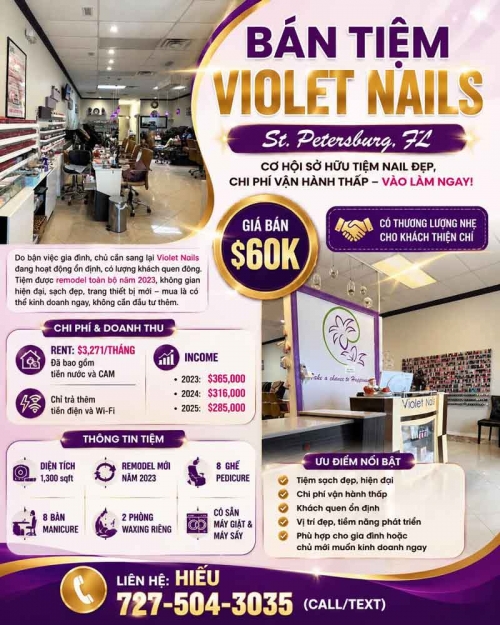 Sang Lại Tiệm Nail Khu Florida – Giá $60K