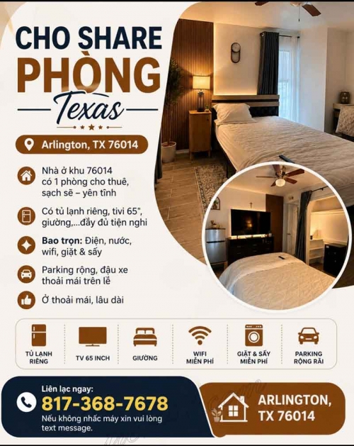 Share Phòng Tại Arlington, Texas – CHO SHARE PHÒNG - TEXAS