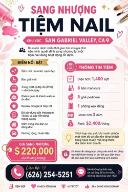 Bán/Sang Tiệm Nail California – 8 bàn, 8 ghế