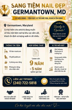 Bán/Sang Tiệm Nail Germantown, Maryland – 10 bàn, 10 ghế