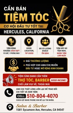 Bán/Sang Tiệm Tóc Hercules, California – 10 ghế