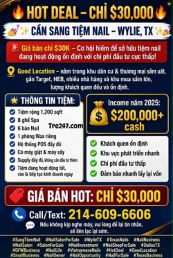 Bán/Sang Tiệm Nail Wylie , Texas – 6 bàn, 8 ghế