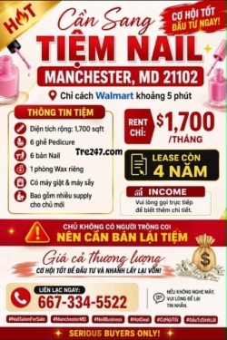 Sang Lại Tiệm Nail Khu Hot Nail Salon For Sale Manchester, Maryland