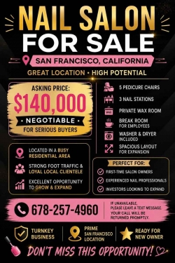 Sang Lại Tiệm Nail Khu San Francisco, California – Giá $140,000