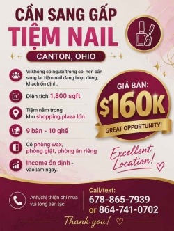 Tiệm Nail Cần Sang Ở Canton, Ohio – 9 bàn, 10 ghế