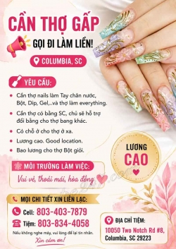 Tiệm Nail Tuyển Thợ Tại Columbia, South Carolina – Thợ bột, Tay chân nước