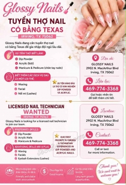 Tiệm Nail Tuyển Thợ Tại Irving, Texas – Thợ bột, Tay chân nước, Dip