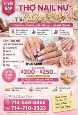 Tiệm Nail Tuyển Thợ Tại Tustin, California – Thợ bột, Dip, Gel