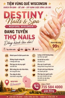 Tuyển Thợ Nail Khu Medford, Wisconsin – Tay chân nước, Dip, Gel