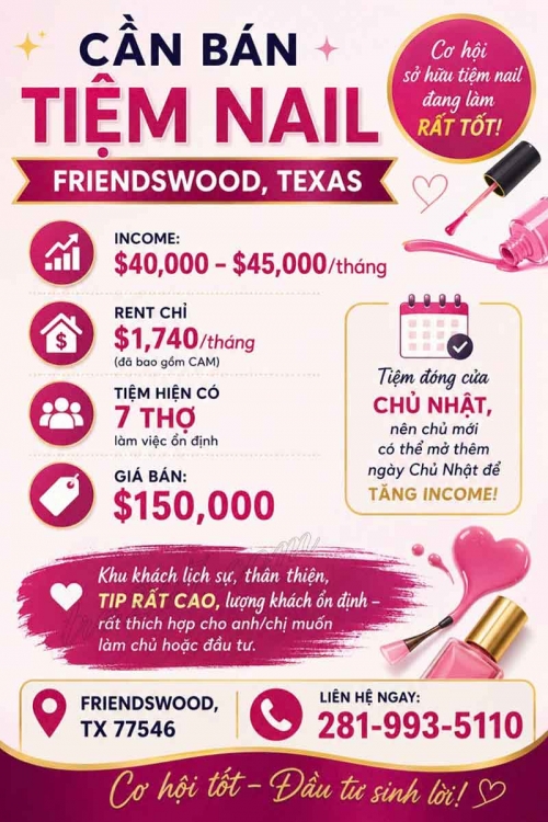 Tiệm Nail Cần Sang Ở Friendswood, Texas