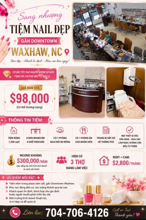 Tiệm Nail Sang Lại DOWNTOWN WAXHAW, North Carolina