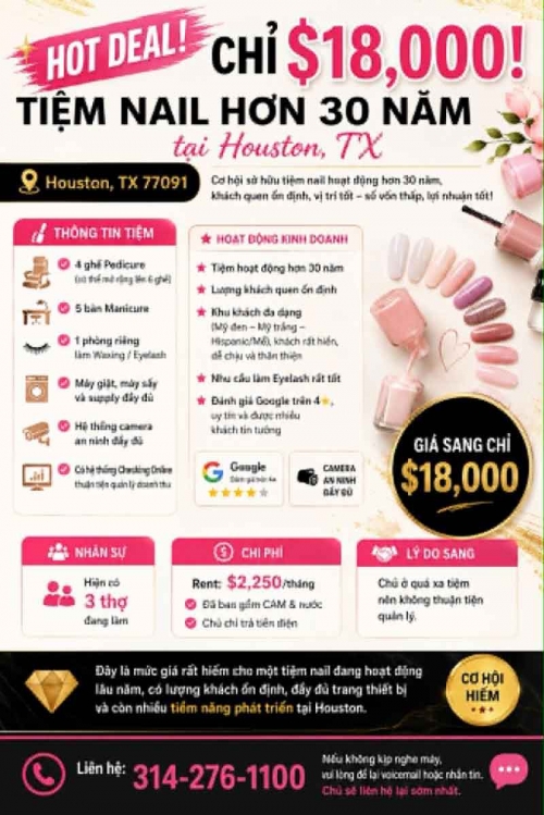 Tiệm Nail Sang Lại Houston, Texas