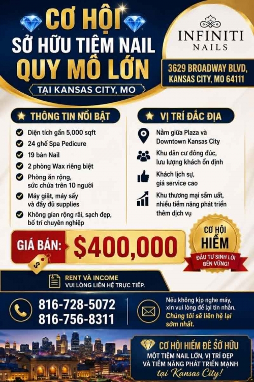 Tiệm Nail Sang Lại Kansas City, Missouri