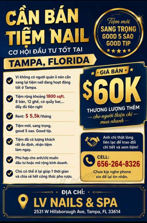Tiệm Nail Sang Lại Tampa, Florida