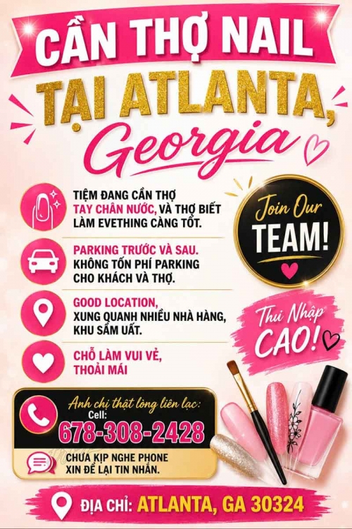Tiệm Nail Tuyển Thợ Tại Atlanta, Georgia – Tay chân nước
