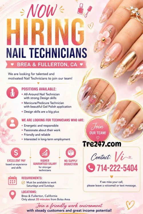 Tiệm Nail Tuyển Thợ Ở California