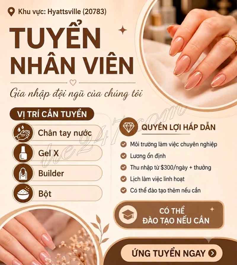 Tiệm Nail Tuyển Thợ Tại Hyattsville, Maryland – Thợ Nail