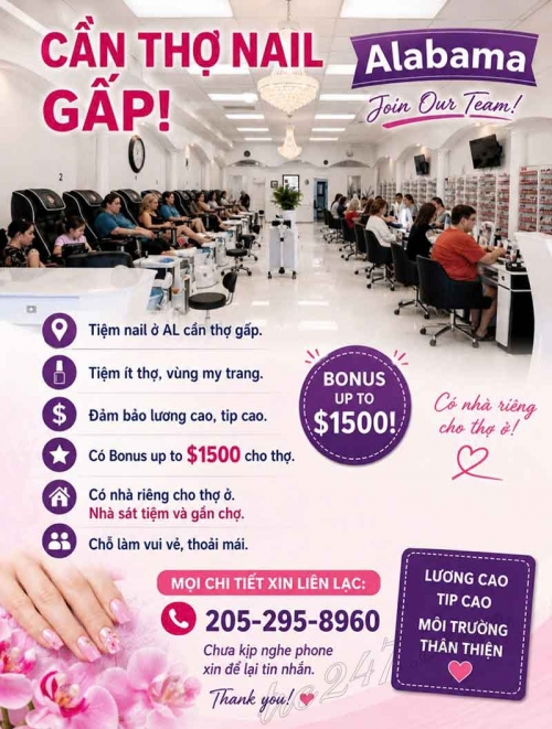 Tiệm Nail Tuyển Thợ Tại my, Alabama – Thợ Nail