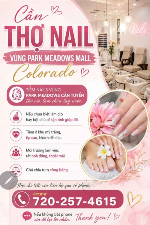 Tiệm Nail Tuyển Thợ Tại Park, Colorado – Dip