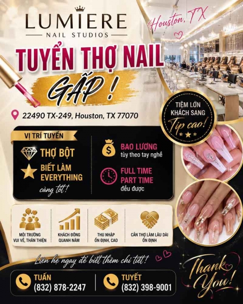 Tuyển Gấp Thợ Nail Ở Houston, Texas – Thợ bột, Everything