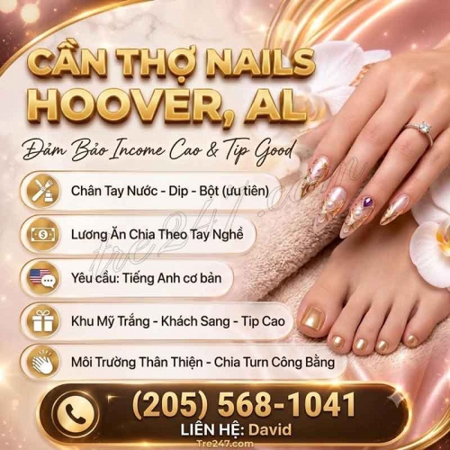 Tuyển Thợ Nail Khu Hoover, Alabama – Dip