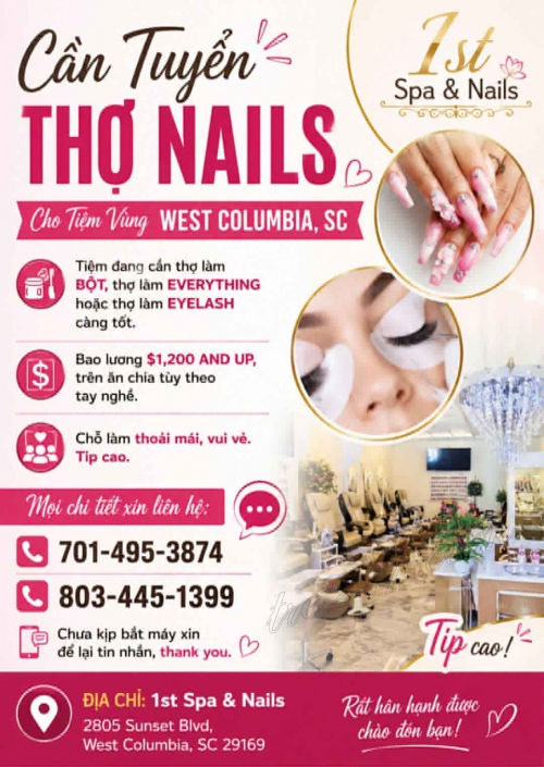 Tuyển Thợ Nail Khu West Columbia, South Carolina – Everything
