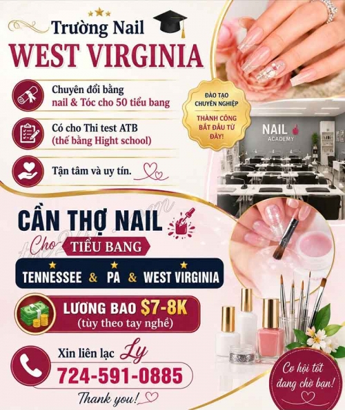 Tuyển Thợ Nail Khu West Virginia – Thợ Nail