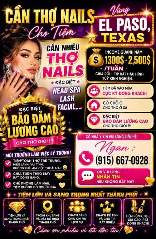 Việc Làm Nail Ở El Paso, Texas – Cần Thợ Nail